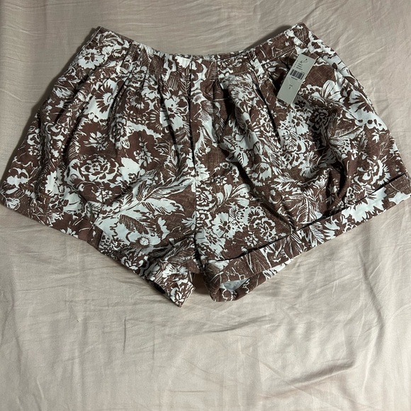 High Waist Brown and White Floral Shorts - Picture 2 of 6